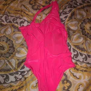 Neon pink over the shoulder body suit